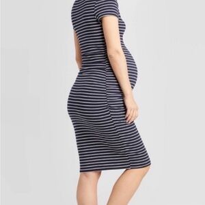 Isabel Maternity Navy Striped Cotton Dress